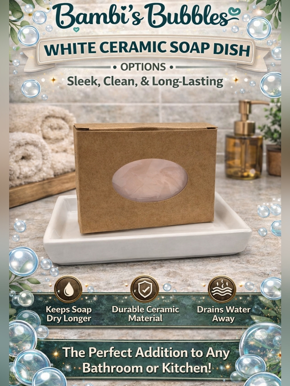 Limited Supply- Ceramic Soap Dish Holder - 1 Dish Available In Black Or White - Picture 2 of 4